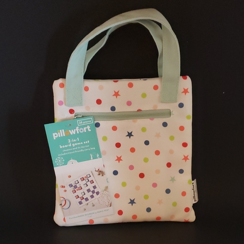Pillowfort Polka Dot 2-in-1 Board Game Set In Bag - New
